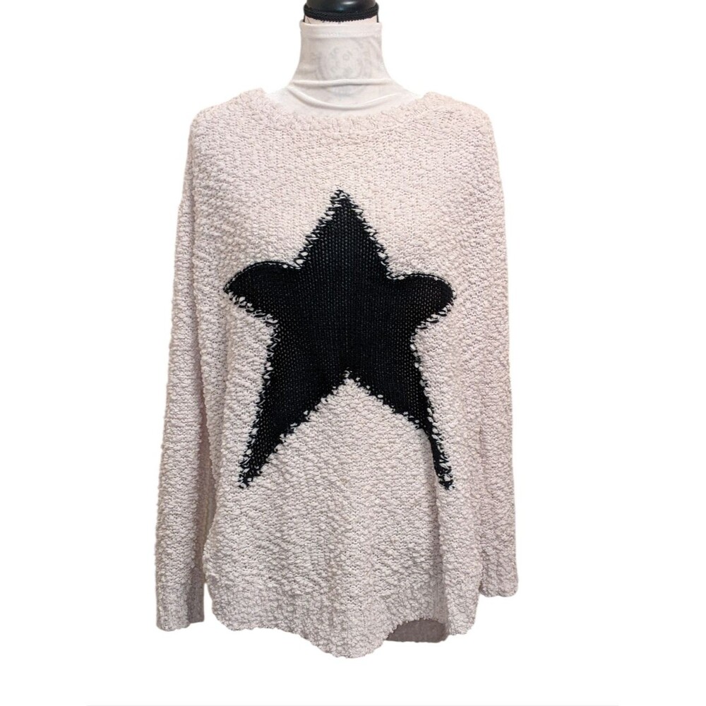 DOE & RAE Sweater Popcorn Knit Ivory Off White Star Lightweight Loose Sz M